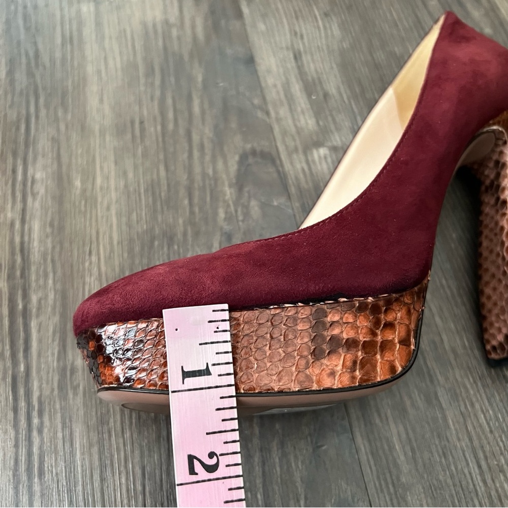 Prada NEW Authentic Burgundy Suede Platform Block Heels with Snakeskin Detail - Picture 12 of 14